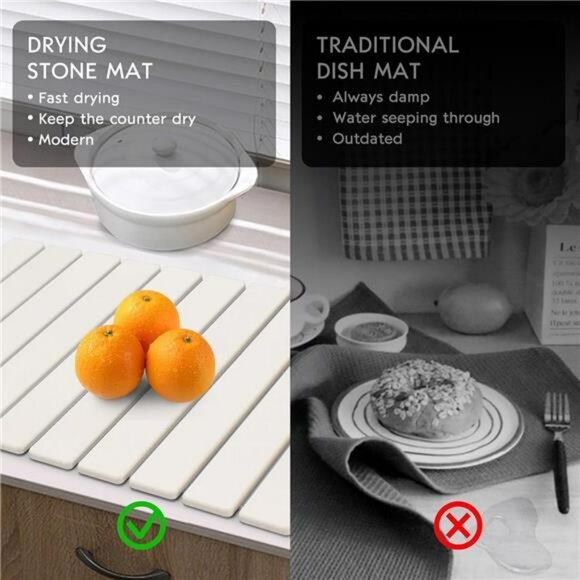 Large Stone Dish Drying Mat Quick Absorbent Kitchen Counter Heat Resistant Pad - Picture 6 of 8